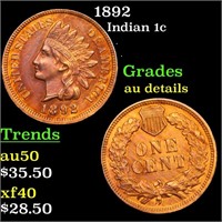 1892 Indian 1c Grades AU Details