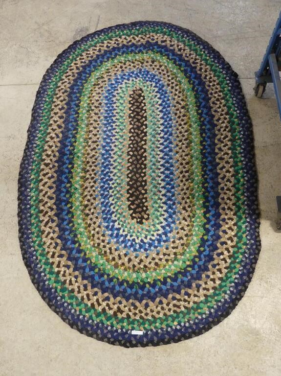 ANTIQUE HAND BRAIDED OVAL RUG 44" X 70"