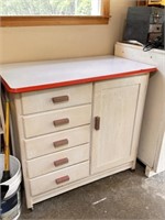 Vintage Enamel Top Wood Cabinet
