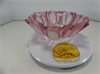 12" WALTHER GLAS BOWL & YELLOW 4" HEISEY GLASS