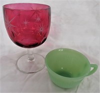 CRANBERRY ETCHED THUMBPRINT *JADITE CUP FIRE KING