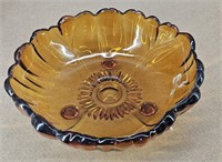 Footed Amber Sunflower Fruit Bowl