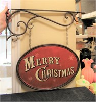 Metal Merry Christmas hanging sign w/ bracket