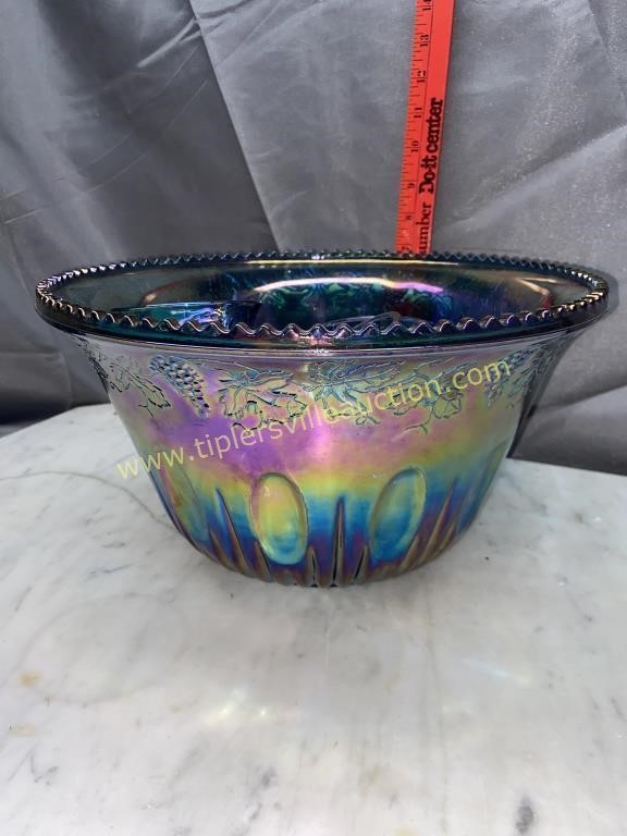 Blue carnival punch bowl with 10 cups