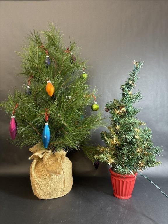 Two Christmas Trees with Ornaments