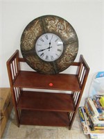 Clock and wooden shelf