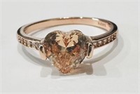 ELEGANT 1CT HEART CUT STERLING PEACH CZ RING