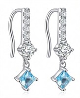 PRETTY BLUE & WHITE CZ STERLING DANGLE EARRINGS