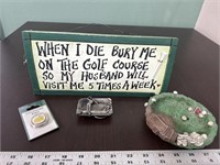 1983 golf belt buckle ashtray cell phone ring and