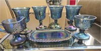 Large Lot Of Blue Carnival Glassware