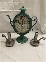 Tea Pot Clock And Candle Holders