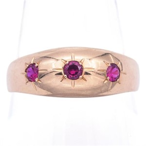Antique 18K Yellow Gold Genuine Ruby Band Ring