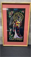 Vintage Japanese Geisha Art Embroidery On Silk Fra