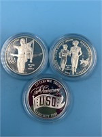 3 silver dollars, 1991 S USO, 1995 P Atlanta Olymp