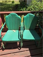 Green outdoor metal chair and rocker set