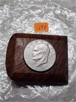 IKE Dollar on Redwood Belt Buckle