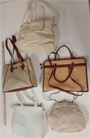 Five Assorted White and Beige Purses