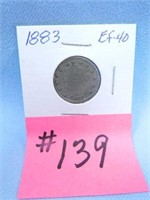 1883 No Cents Liberty Head Nickel, Ef-40