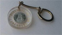 Blue Nose Key Chain With 1966 Canada Unc 10 Cent