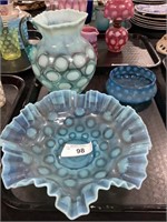 Opalescent Dotted Glass Pitcher, Bowls.