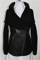 Leather & Knit sweater with cape/hood size s