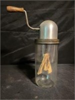 Vintage Hand Mixer Glass Jar Metal TopWooden Handl