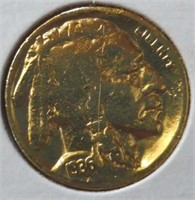 24k gold plated 1936d Buffalo nickel