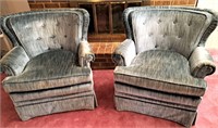 ICE BLUE VELVET VINTAGE STUFFED CHAIRS HICKORY NC