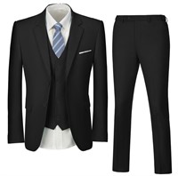 WF393  Wehilion 3 Piece Slim Fit Suit, Black XL