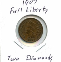 1907 Indian Head Cent - Full Liberty, 2 Diamonds