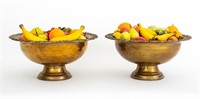 Brass Footed Fruit Bowls with Fruit, Pair