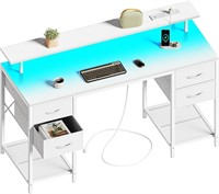 55 inch Computer Desk with 4 Drawers  White  LED