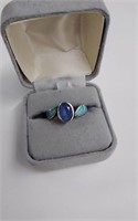 sterling blue / green stones ring