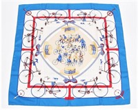 Hermes, "Les Becanes" Silk Scarf in Blue