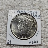 1922P Peace Dollar Full Strike MS63