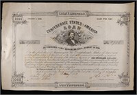 1863 Confederate States $1000 Civil War Loan Bond