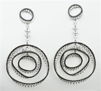 14KWG Black & white diamond circle drop earrings.