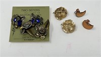 Lisner Earrings Clipons Copper Two Sisters