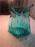 Blue Glass Owl Vase
