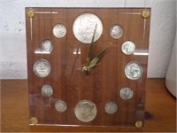 coin clock w/1964 coins & 1904 silver dollar