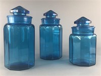 Set of 3 L.E. Smith 10 Panel Blue Glass Canisters