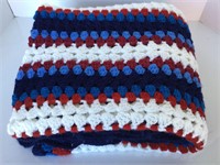 Afghan Crochet Mile Minute Red White Blue 48"x 64"