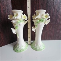 Lovely pair Franz porcelain floral candleholders