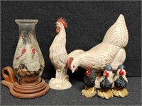 Candle Holder and Chicken Figurines (5)