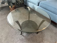 Round Glass Top Coffee Table w/ Granite Base