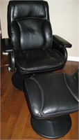 Faux Leather Swivel Chair & Footstool - Black