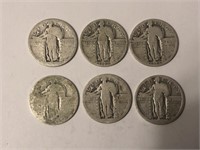 Lot of 6 Silver Standing Liberty Quarters