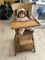 Antique High Chair to Desk with Baby Doll