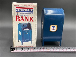 US Mail Steel Mailbox Coin Bank With Key In Box