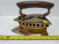 brass/wood handle charcoal iron